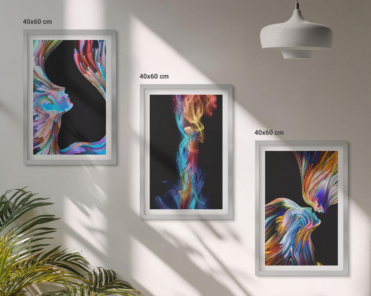 BILDER SET 3er Set - 40x60 cm Silberner Rahmen - Bunte abstrakte Gesichter - Silberfarben, Kunststoff (40/60cm) - TULUP