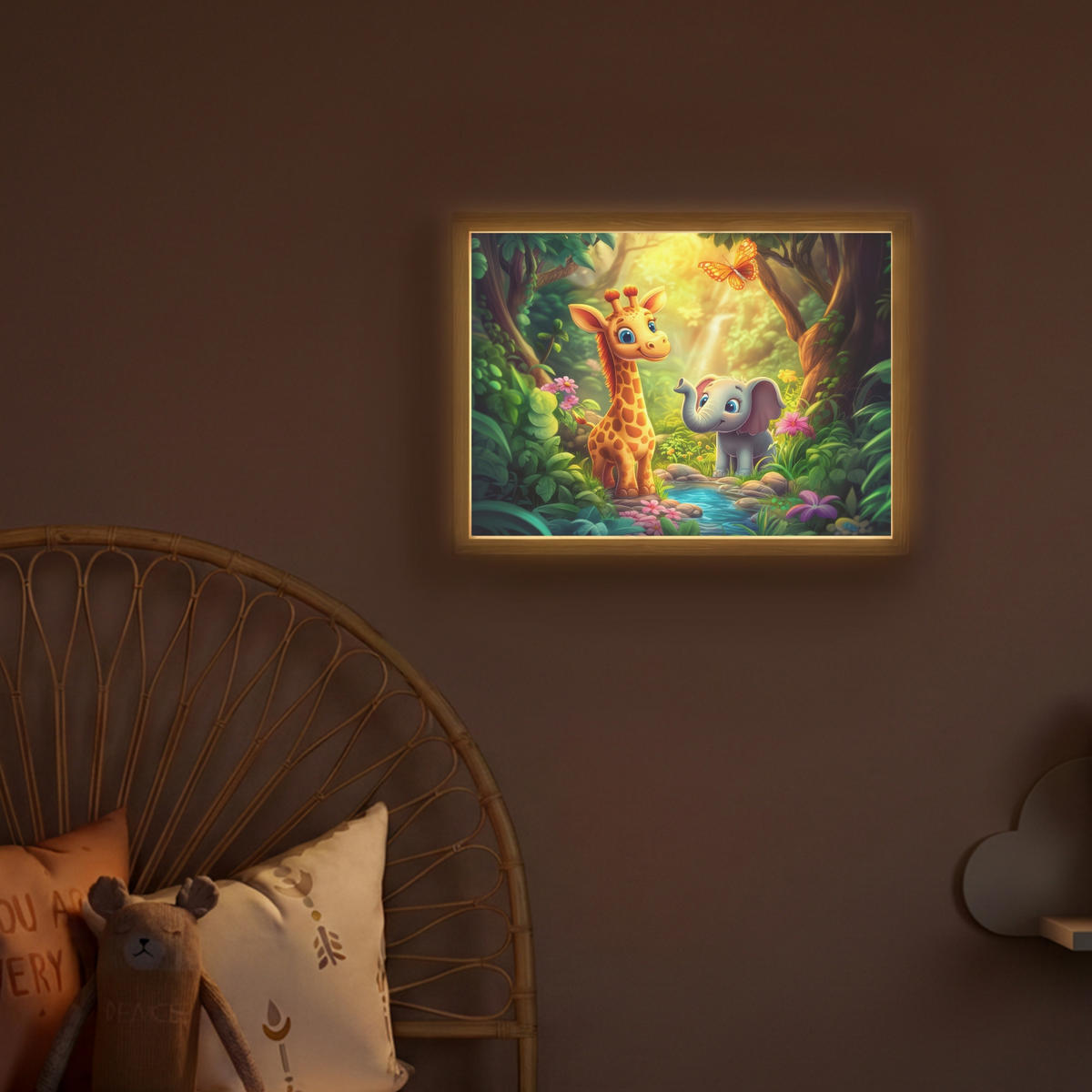 NACHTTISCHLAMPE MIT AKKU Giraffe - Elefant - Blumen - Dschungel 40x30 cm - Grün, Holzwerkstoff (8/40/30cm) - OnlyWow