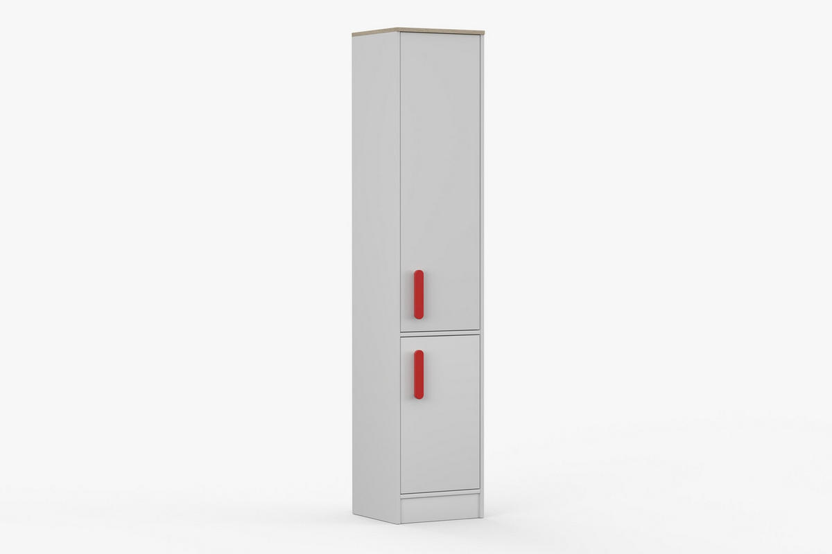 REGAL MIKI 01 Korpus Weiß | Griffe Rot - Rot/Weiß, Holz/Holzwerkstoff (40/197/38cm) - Deine Möbel 24