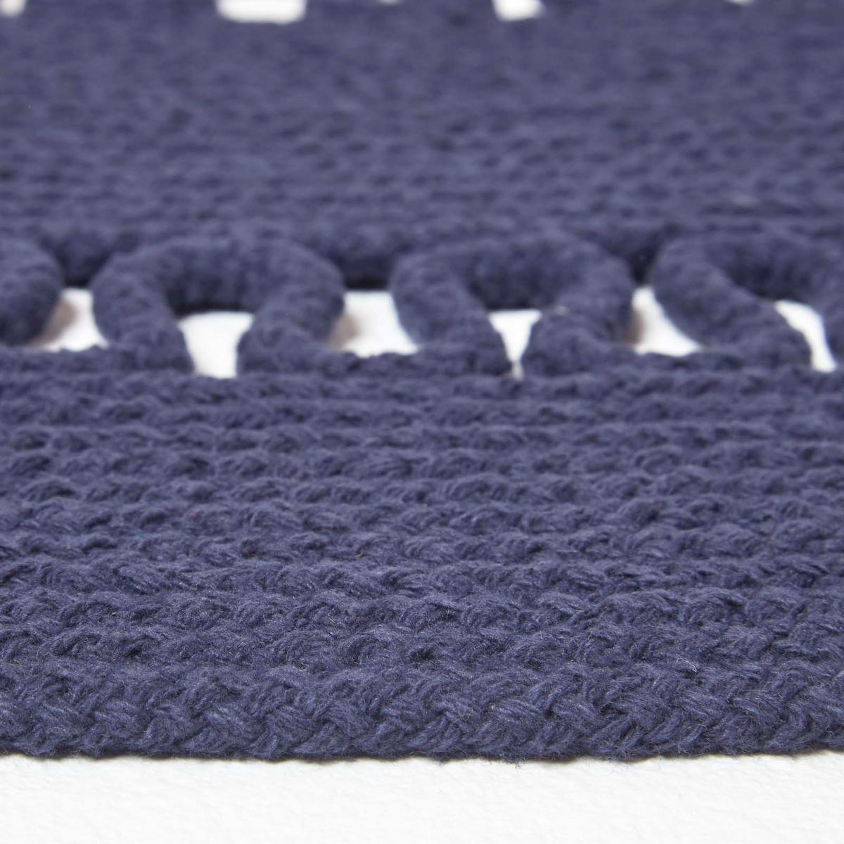 TEPPICH geflochten rund mit Häkel-Muster 70 cm - Dunkelblau, Textil (70/70cm) - Homescapes