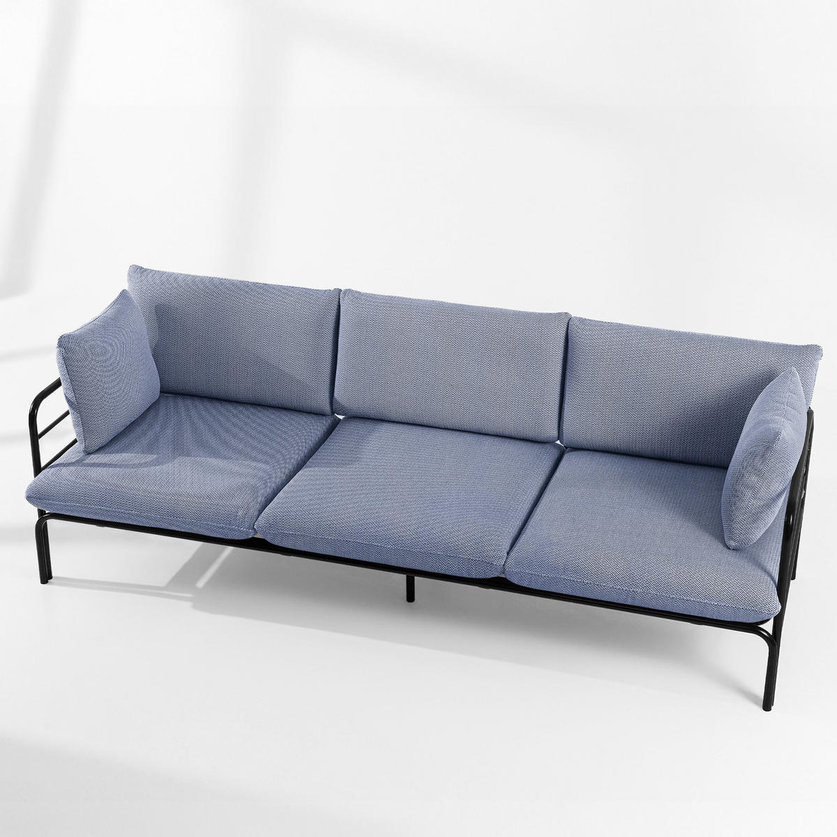 GARTENMÖBELSET RAMBE 4-tlg. 1x Tisch 2x Sessel 1x Sofa 3-Sitzer, mit Auflage, Stahlrahmen, LOFT-STIL, Anthrazit - Anthrazit/Dunkelblau, Glas/Textil - KONSIMO®