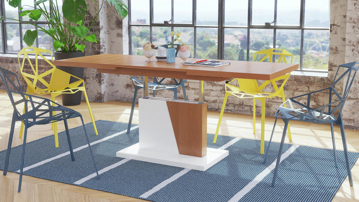 COUCHTISCH rechteckig Erle - Weiß matt ausziehbar höhenverstellbar - Erlefarben/Weiß, Holzwerkstoff (70/120/60cm) - designimpex