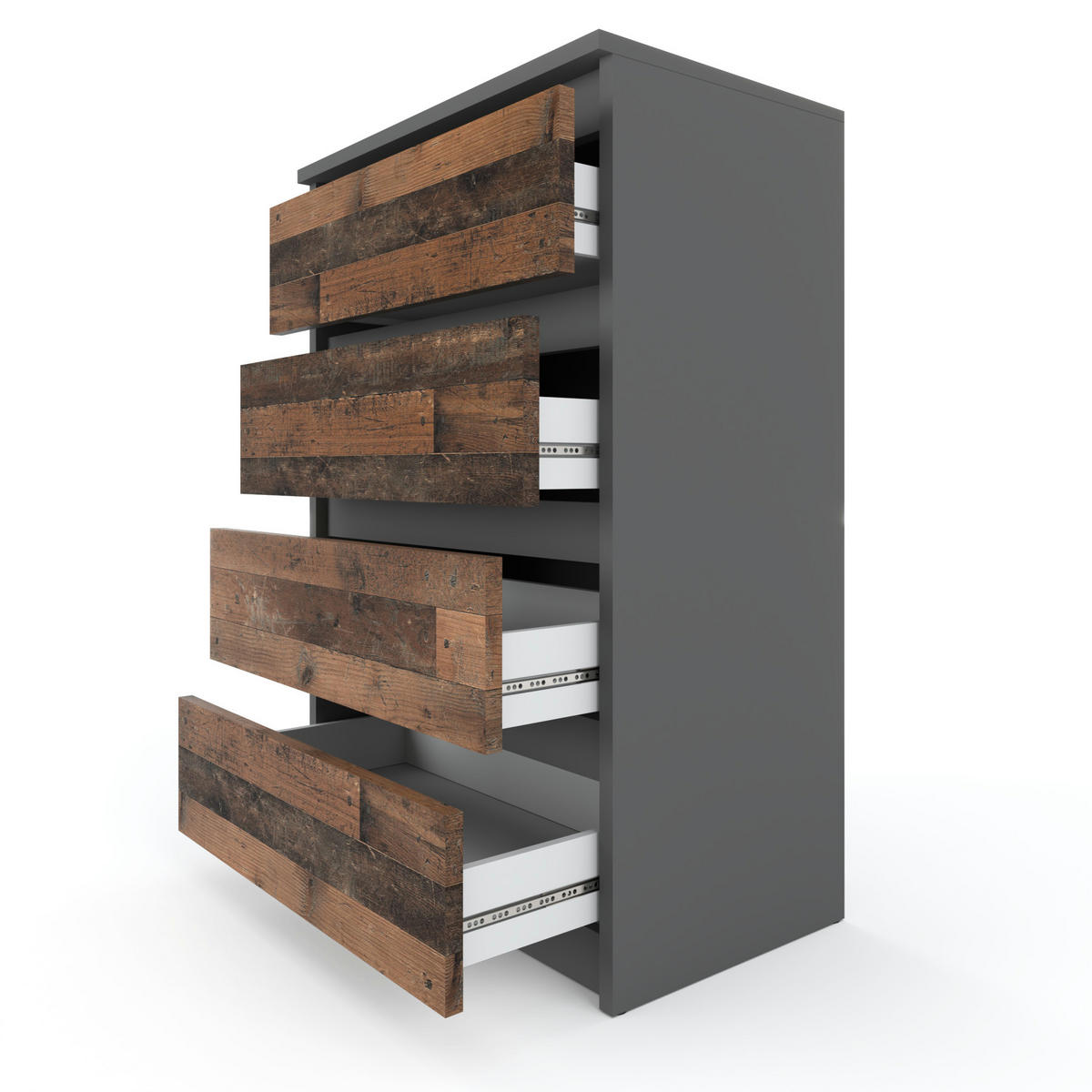 KOMMODE mit 4 Schubladen – Grau Vintage - Graubraun/Braun, Holz (60/92.5/33.5cm) - Stiv Meble