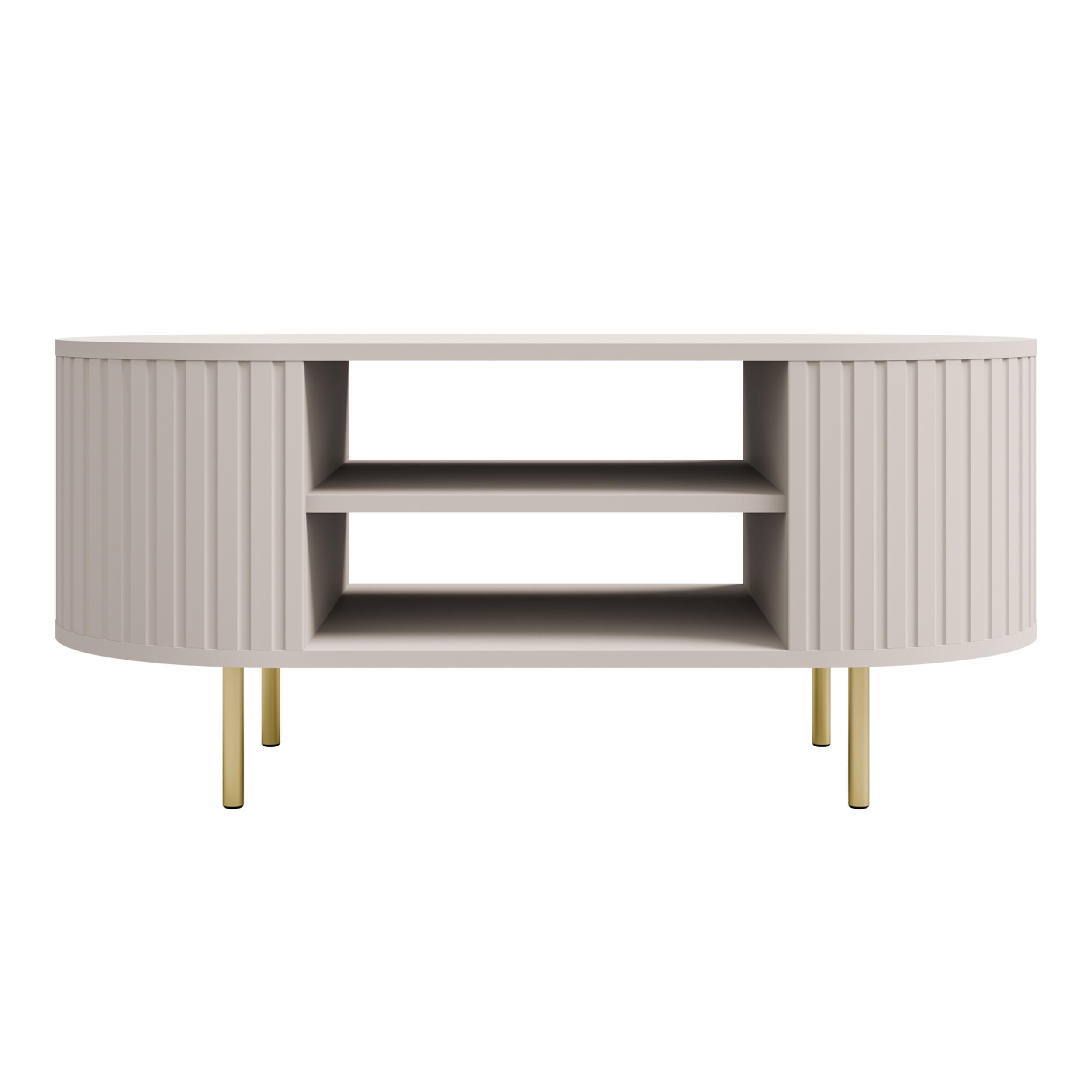 COUCHTISCH Halay Beige, Moderne Rillenstruktur 100 cm, mit runden Kanten - Beige/Goldfarben, Holzwerkstoff/Metall (45/100/52cm) - AX Living