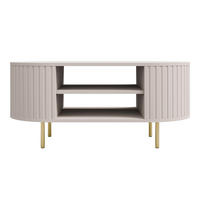 COUCHTISCH Halay Beige, Moderne Rillenstruktur 100 cm, mit runden Kanten - Beige/Goldfarben, Holzwerkstoff/Metall (45/100/52cm) - AX Living