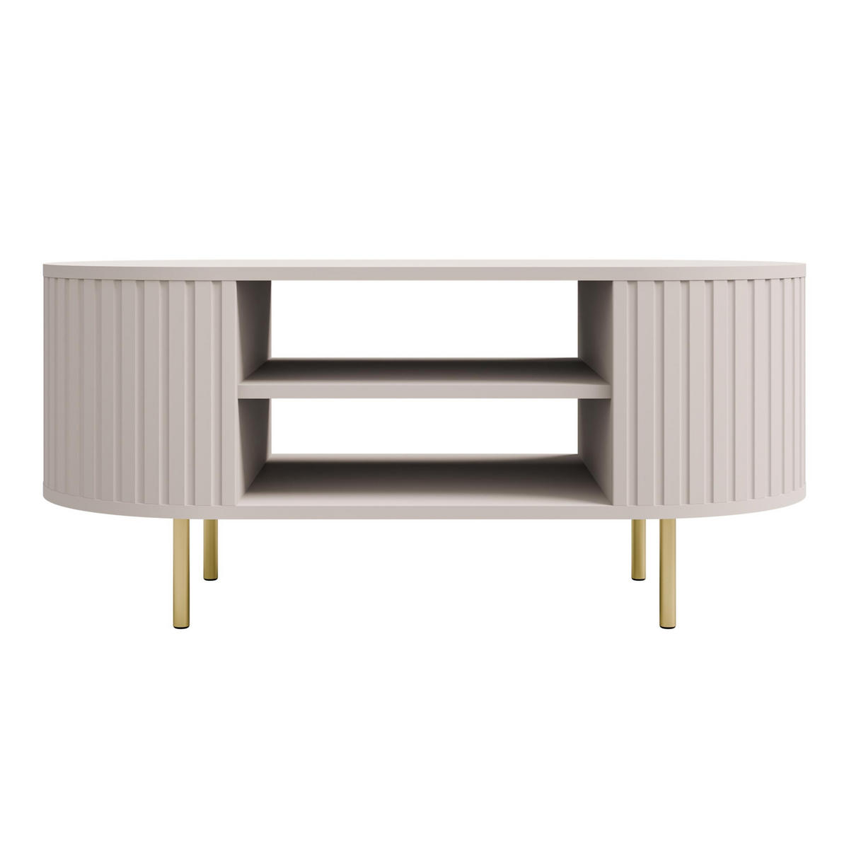 COUCHTISCH Halay Beige, Moderne Rillenstruktur 100 cm, mit runden Kanten - Beige/Goldfarben, Holzwerkstoff/Metall (45/100/52cm) - AX Living