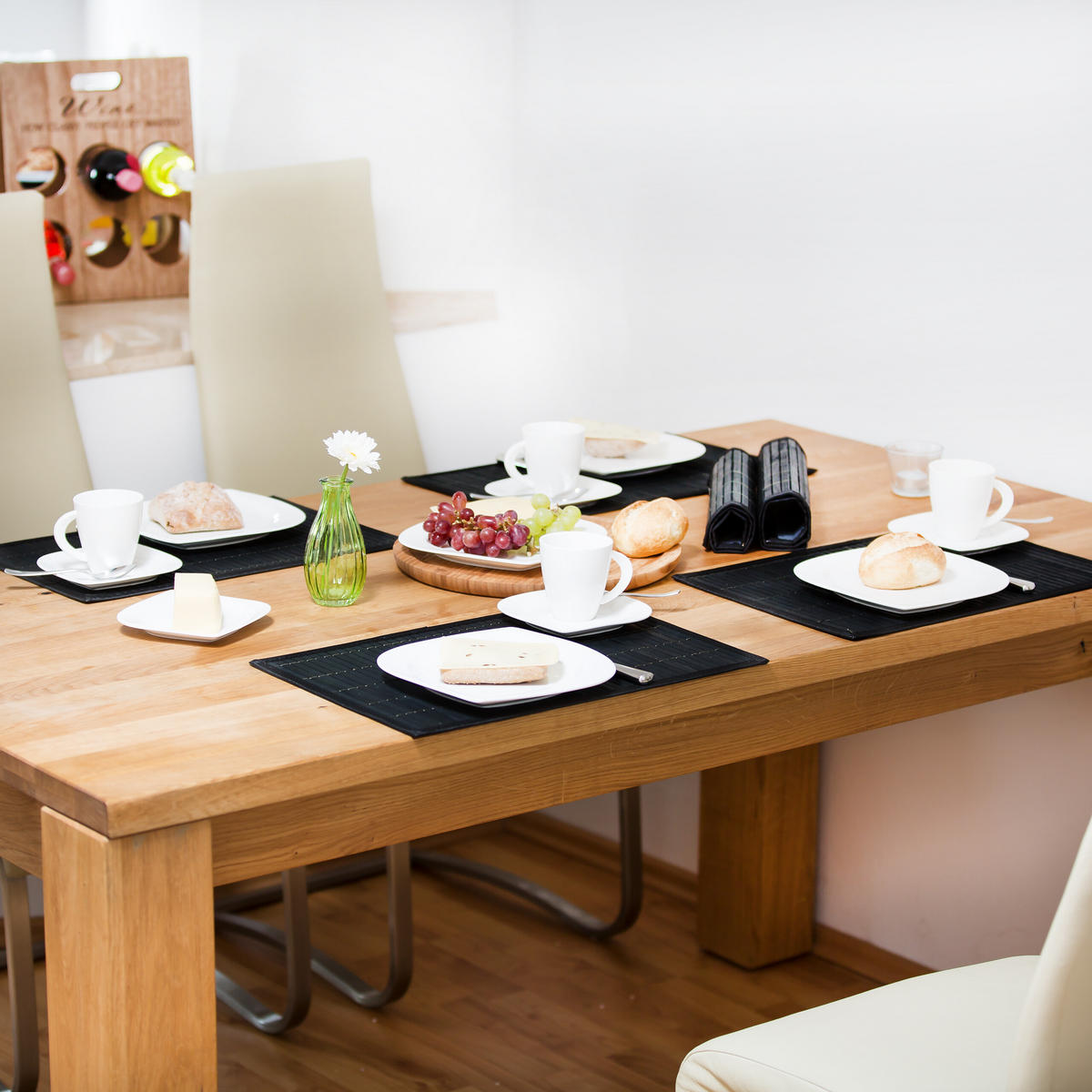 6-tlg.TISCHSET - Schwarz, Holz/Textil (30/45/0.3cm) - Relaxdays