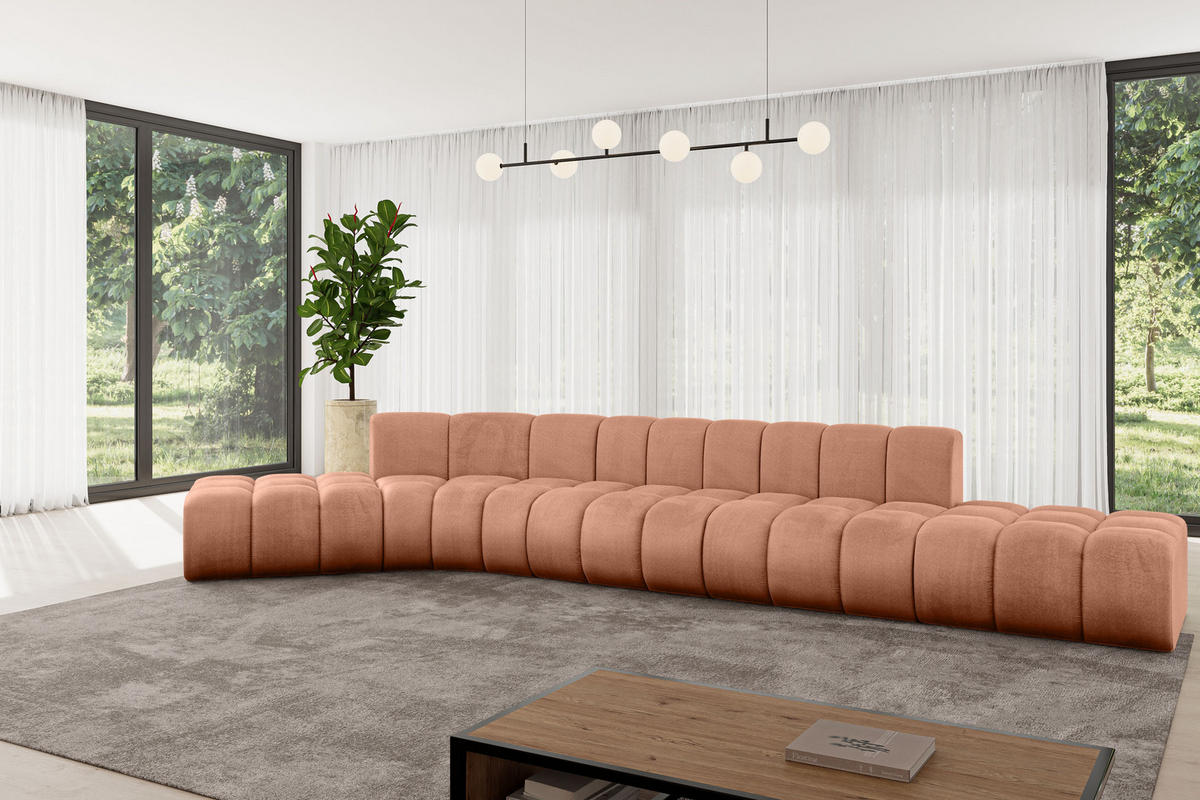 ECKSOFA modulares Sofa Solven-L2 - 471x174x70 cm Apricot - Koralle, Holzwerkstoff/Textil (471/174cm) - ALTDECOR