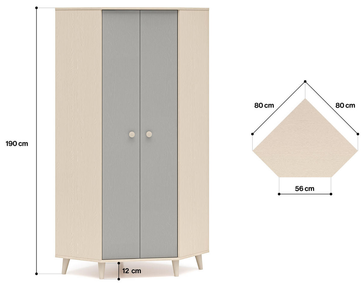 ECKSCHRANK Mevel Wüstensand / Palladiumgrau 80 / 80 / 190cm - Grau, Holz/Holzwerkstoff (80/190/80cm) - Feldmann-Wohnen