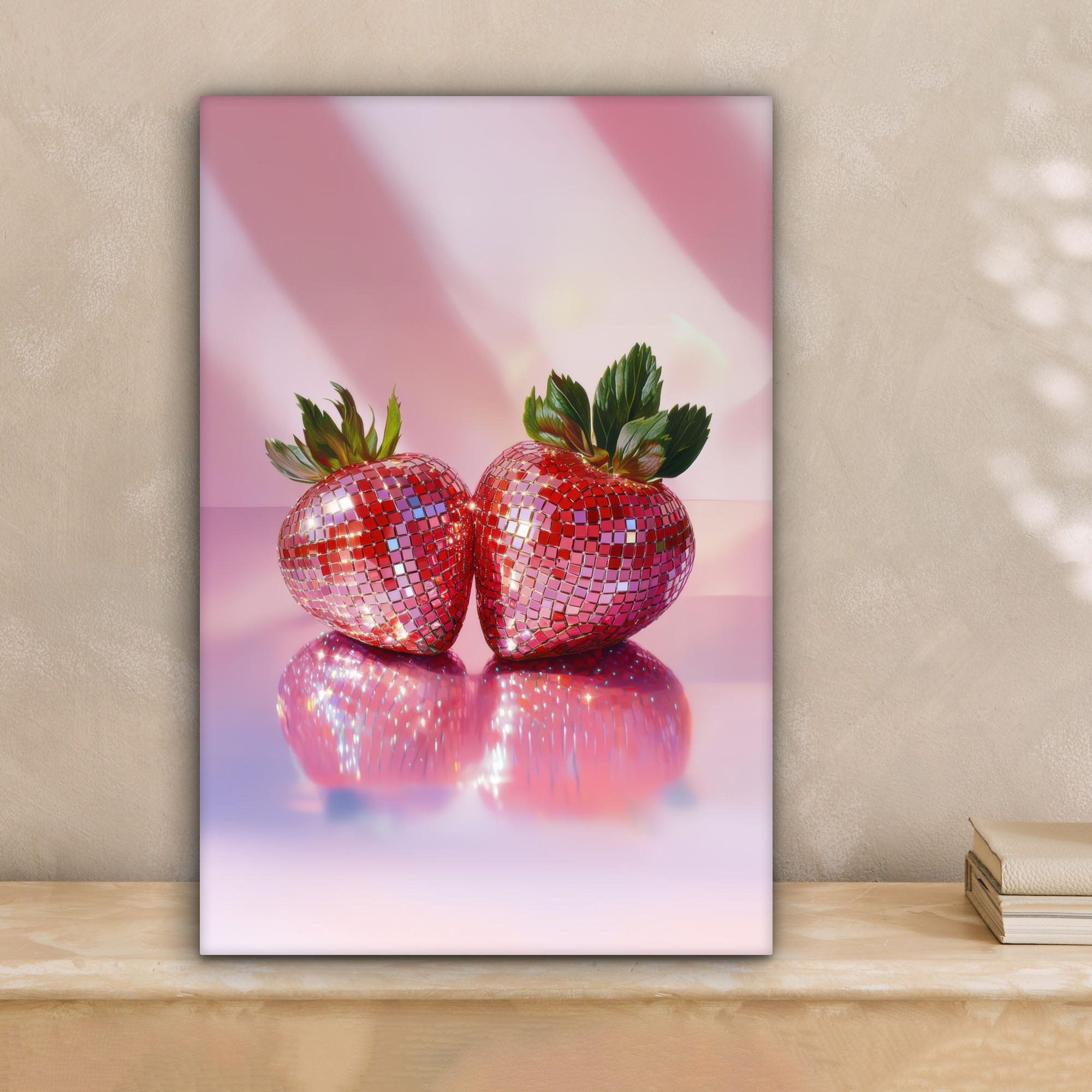 LEINWANDBILD Disco - Obst - Glitzer - Erdbeere 20x30 cm - Pink, Textil (20/30cm) - MuchoWow