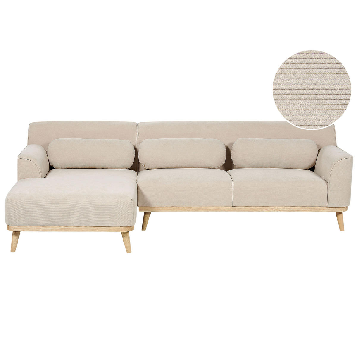 3-SITZER-ECKSOFA Cord hellbeige linksseitig Simos - Hellbraun/Beige, Textil (264/159cm) - Beliani