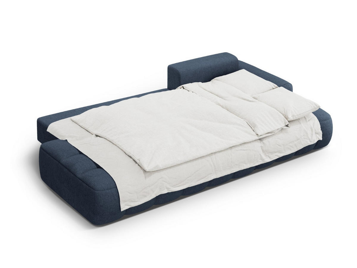 AUSKLAPPBARES-ECKSOFA rechts mit Container Linz aus strukturiertem Stoff dunkelblau 3 Sitzplätze - Dunkelblau, Textil (142/275cm) - Cosmopolitan Design