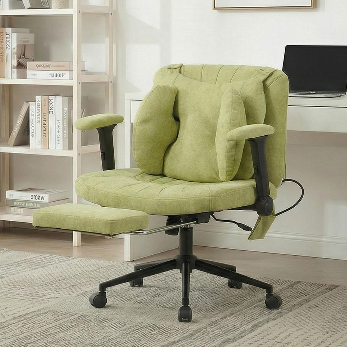 DREHSTUHL DE-40923 mit Fußstütze und Lendenluftkissen Grün - Grün, Metall (80/86/55cm) - ComfortXL