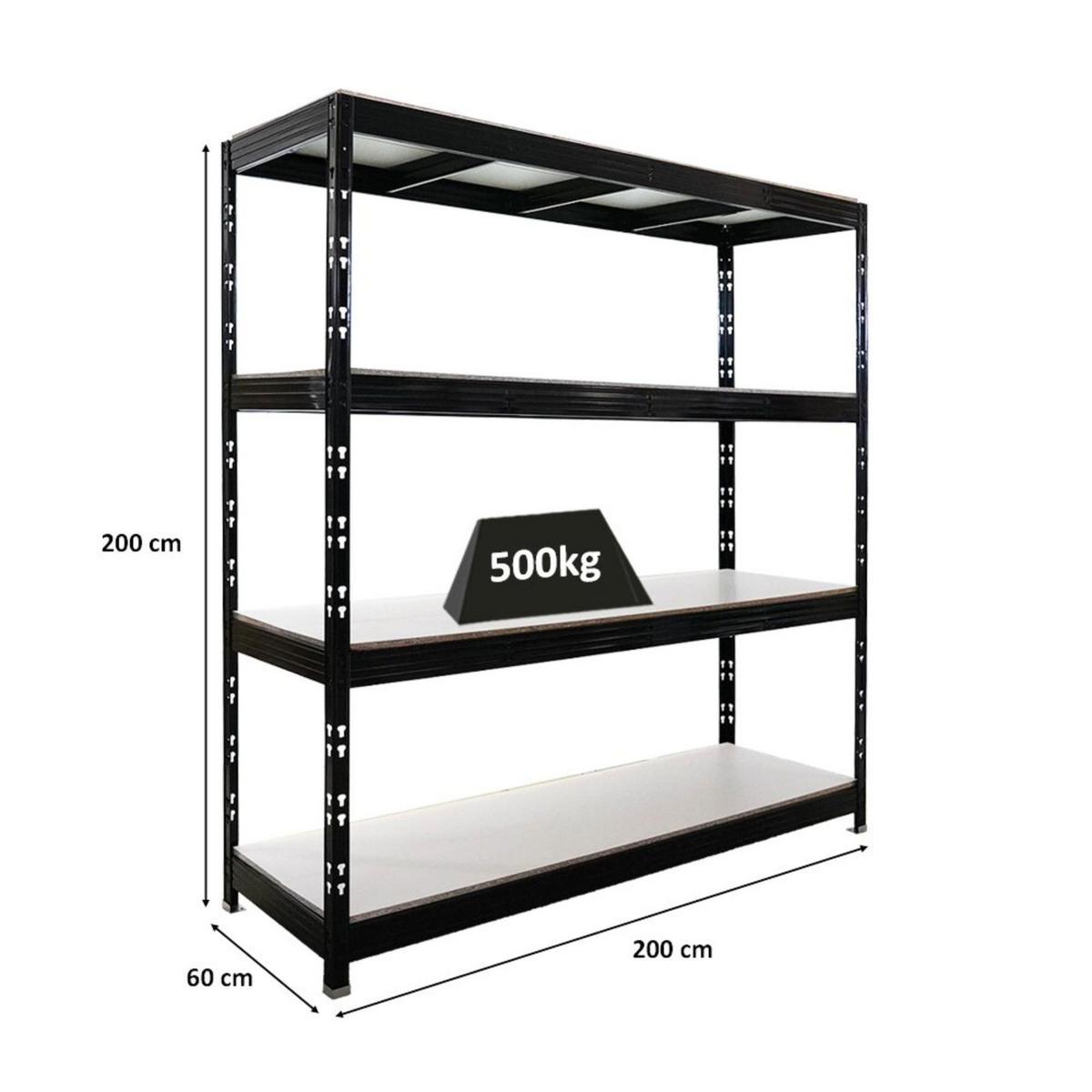 SCHWERLASTREGAL Rhino 200x200x60 cm 4 Melamin-Ebenen 16mm Fachlast 500 kg Schwarz - Schwarz, Metall (200/200/60cm) - PROREGAL