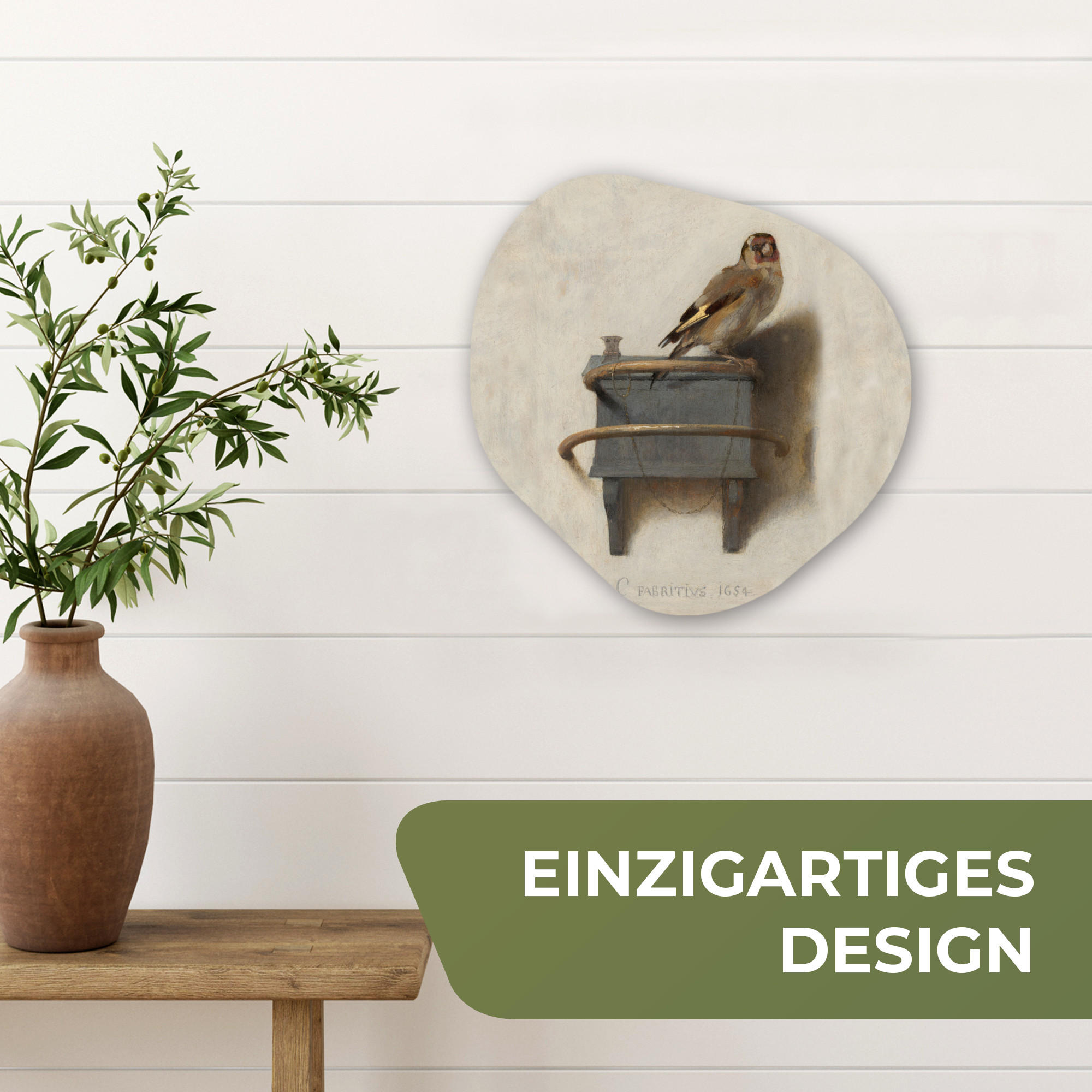 WANDBILD Stieglitz - Alter Meister - Carel Fabritius 40x40 cm - Grau, Kunststoff (40/40cm) - MuchoWow