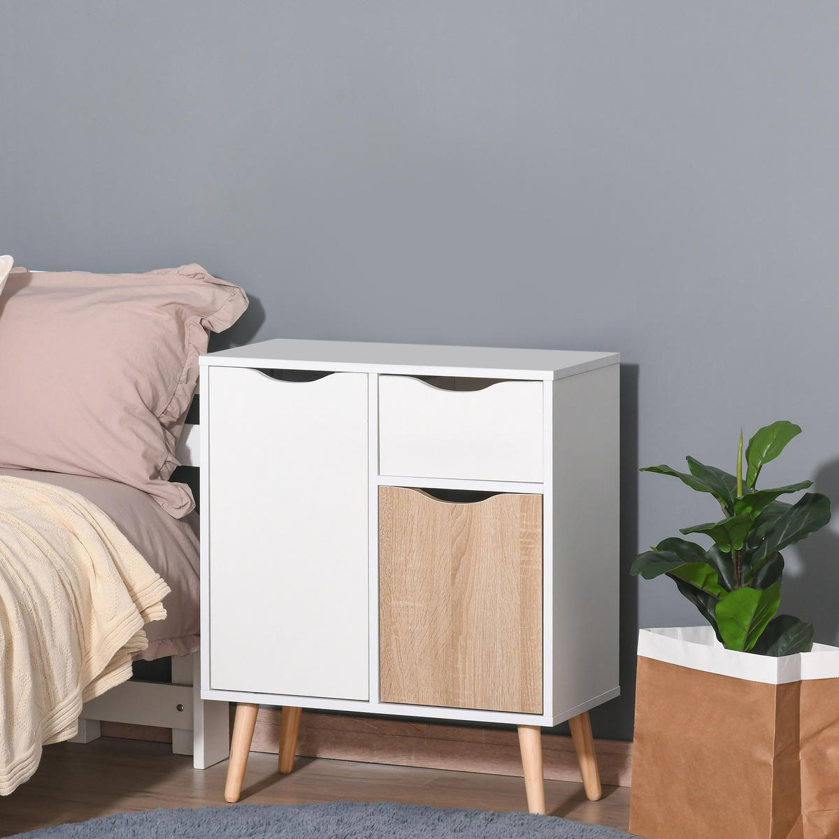 SIDEBOARD Weiß und Eichefarben 60/30/72 cm - Weiß, Holz (60/72/30cm) - PANGIVO