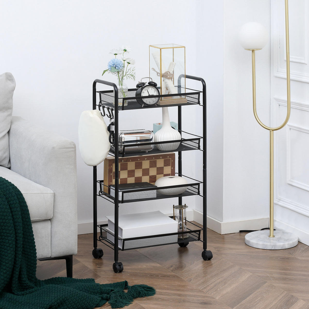 SERVIERWAGEN abnehmbar, Stahl, Schwarz - Schwarz, Metall (26.5/84/45cm) - HOMCOM