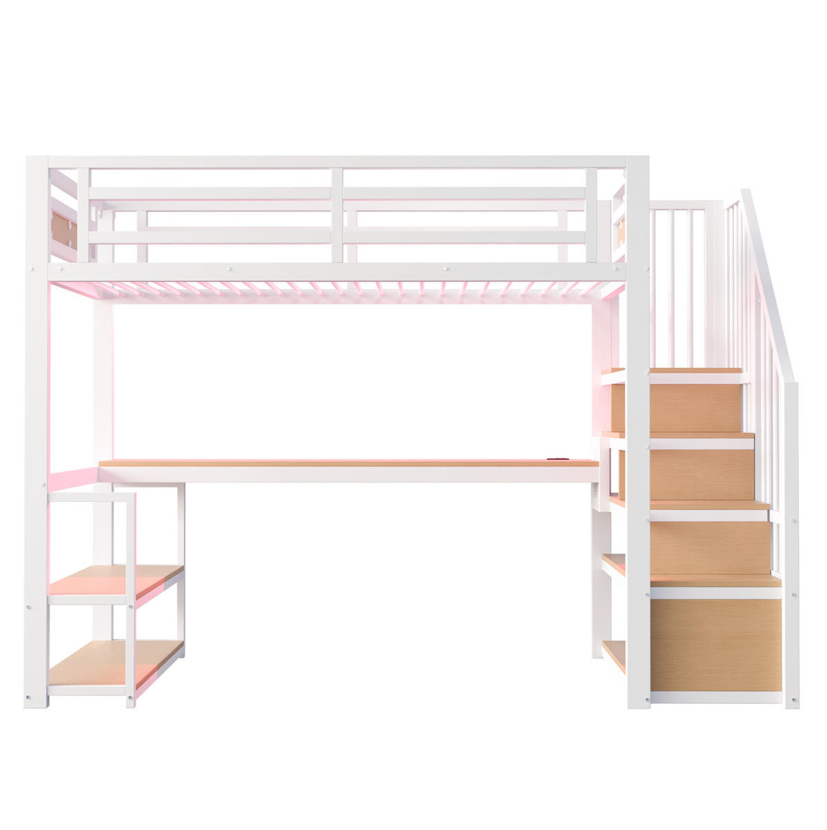 HOCHBETT 90/200 cm, Weiß, aus Metall mit Tisch und Regalen - Weiß, Metall (90/200cm) - MIVRAY