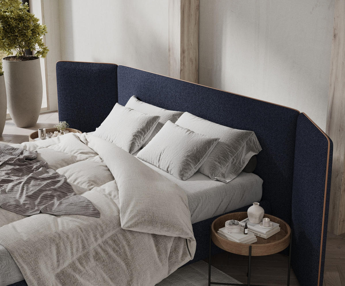 POLSTERBETT Tokyo Marineblau 160/200 cm - Naturfarben/Dunkelblau, Holz/Holzwerkstoff (160/200cm) - Maison de Reve