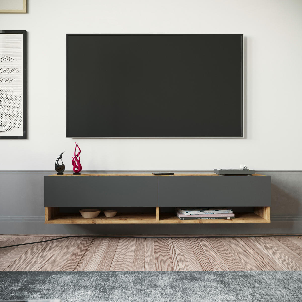 TV-ELEMENT Laitila - Anthrazit, Holzwerkstoff (140/29.5/31.5cm) - [en.casa]