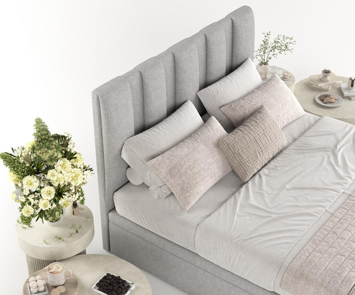 POLSTERBETT Orta mit Stauraum 120/200 cm Grau im Megan Stoff - Schwarz/Grau, Holz/Holzwerkstoff (120/200cm) - AltaBeds