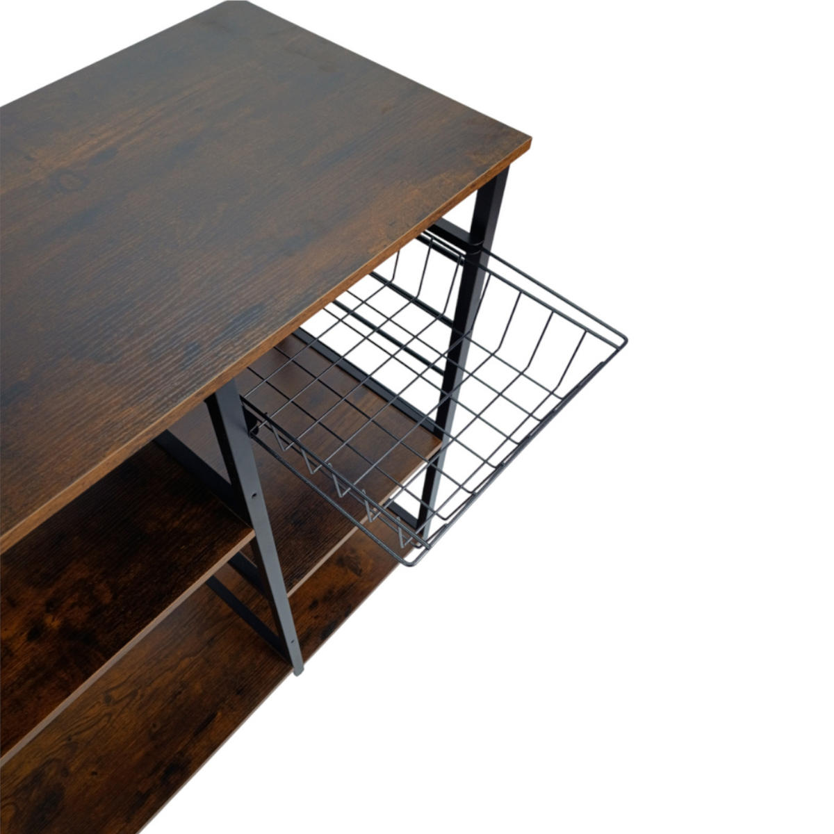 KÜCHENREGAL Holzoptik Metall Dunkelbraun Schwarz mit Haken & Korb 90x40x84 cm - Dunkelbraun/Schwarz, Holzwerkstoff/Metall (90/84/40cm) - Begryf