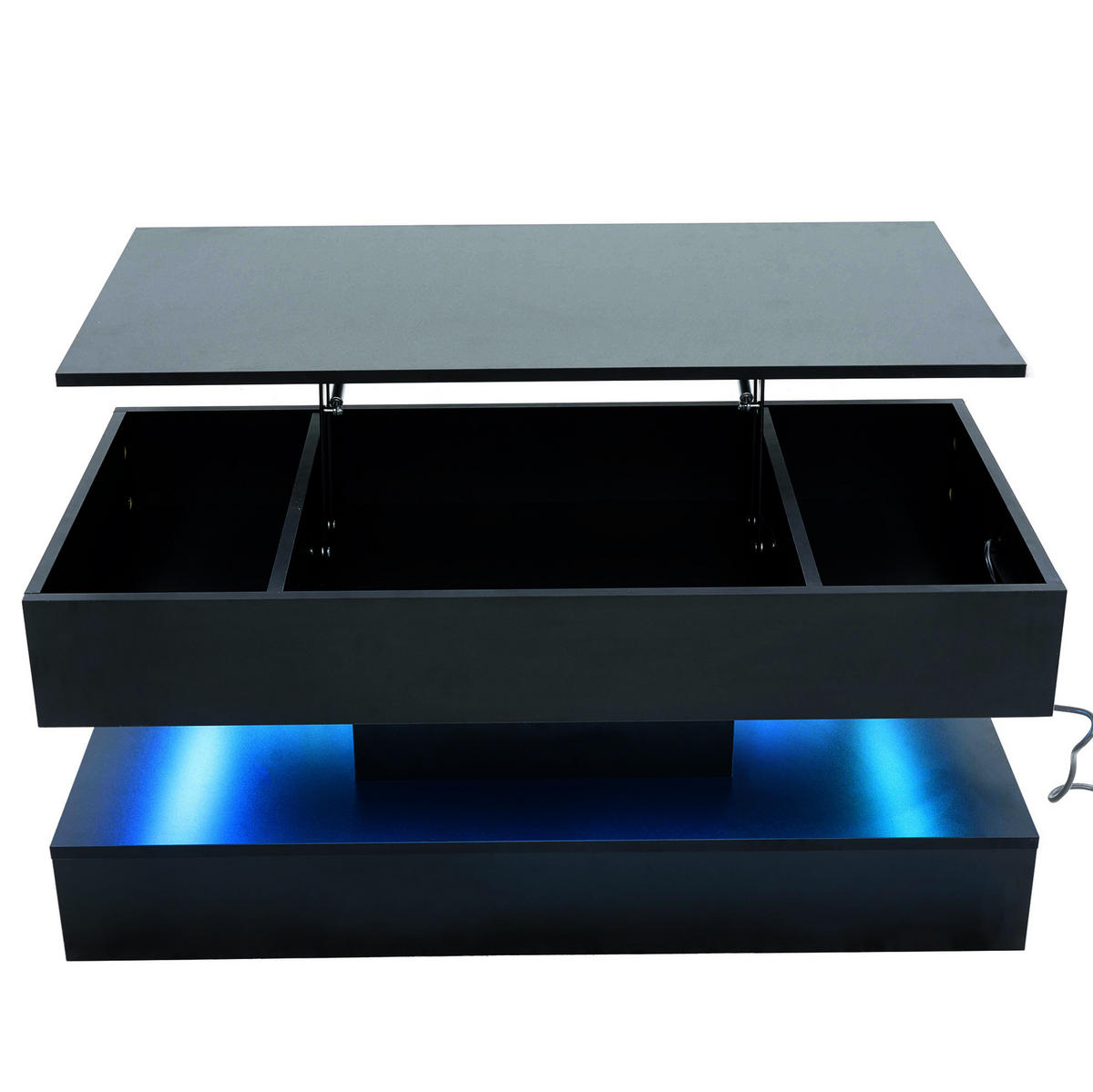 COUCHTISCH aus Spanplatte 100x50x42 cm Schwarz mit höhenverstellbarer Tischplatte, LED-Beleuchtung und verborgenem Stauraum - Schwarz, Holzwerkstoff (100/50/42cm) - Modfu