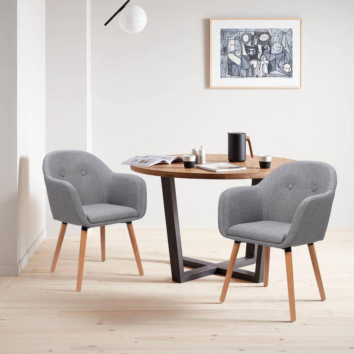 ESSZIMMERSTUHL 4 Stück Polsterstuhl Sessel, Leinen - Hellgrau/Naturfarben, Holz/Textil (50/82/42cm) - Woltu