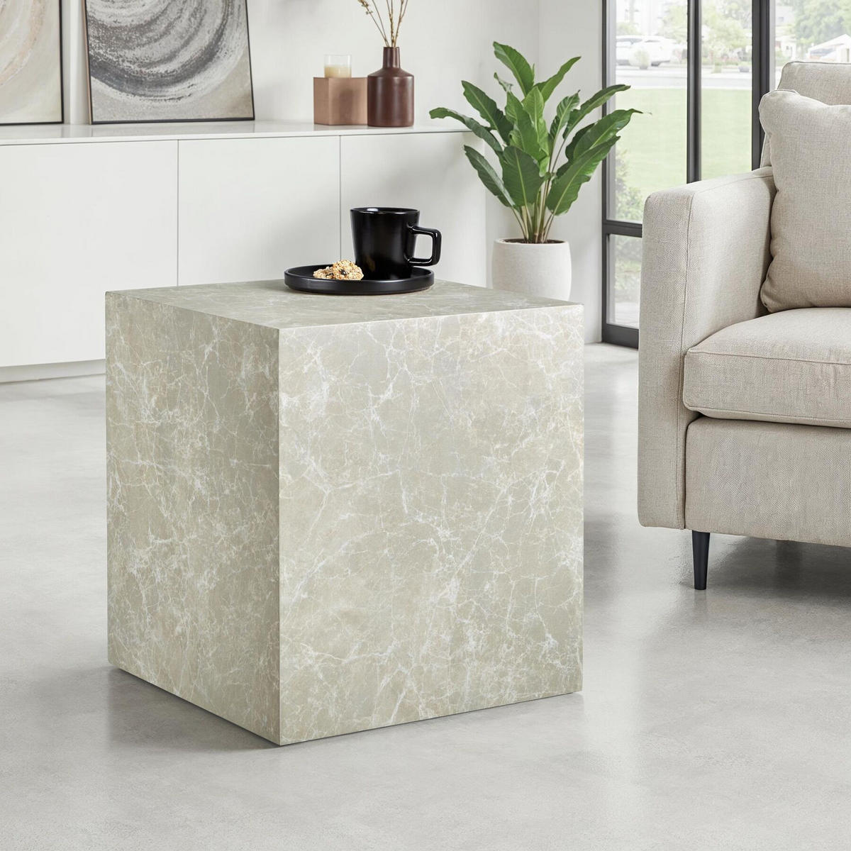 COUCHTISCH Lasley,45 x 45 x 50 cm,Travertin Optik - Beige, Holz (45/45/50cm) - tectake