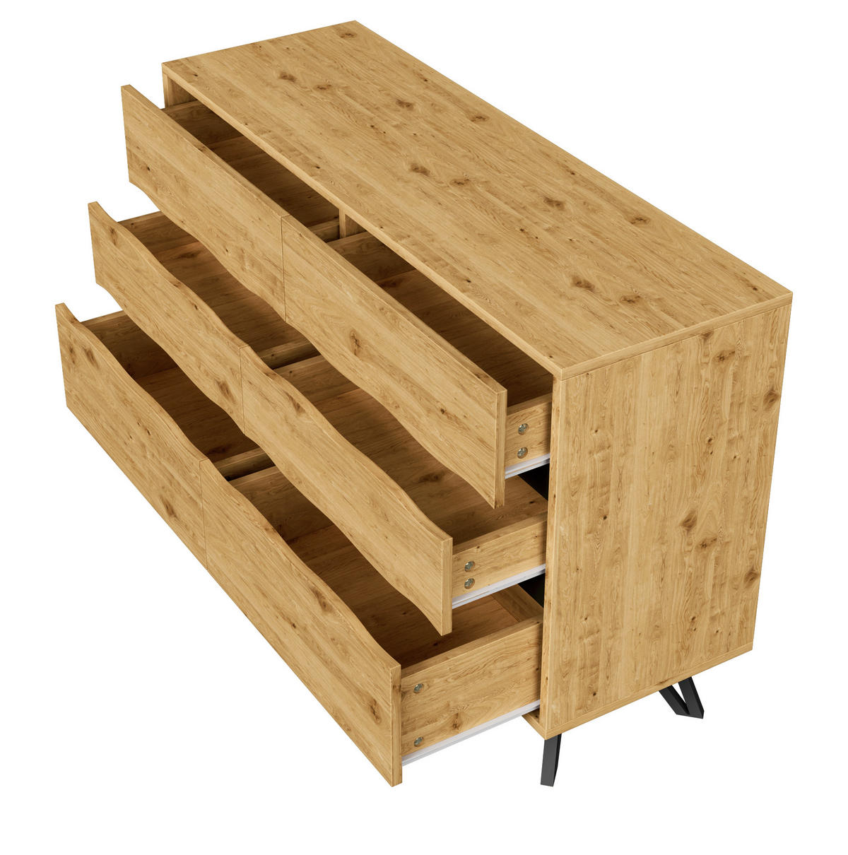 SIDEBOARD 120/40/75,5 cm in Holzoptik mit 6 Schubladen und Metallfüßen - Naturfarben, Holzwerkstoff (120/75.5/40cm) - Flora Grace