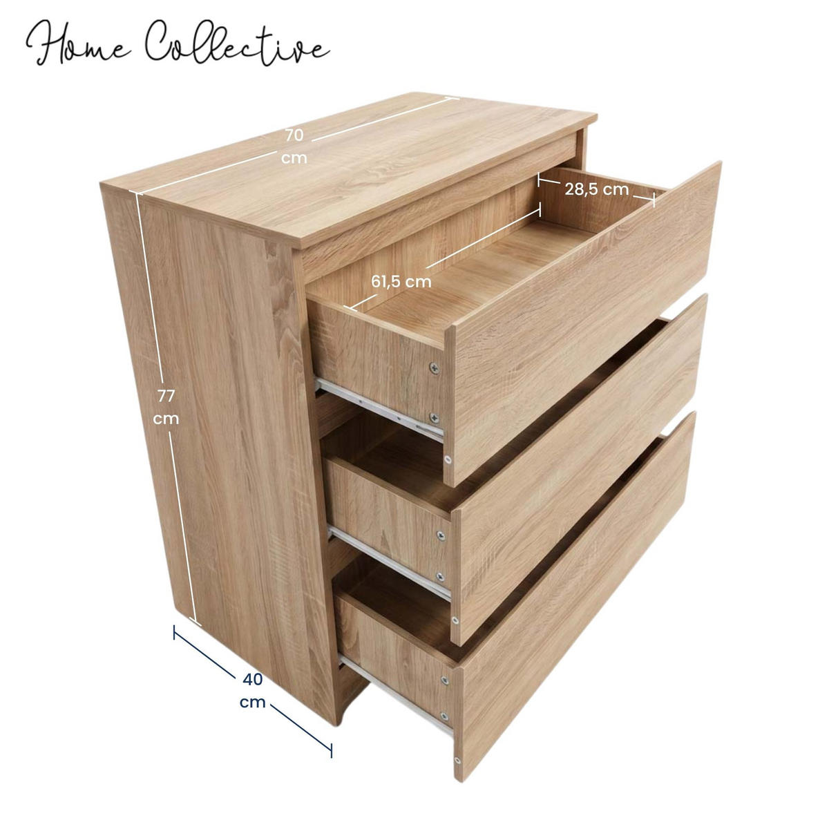 KOMMODE mit drei Schubladen in Sonoma - Sonoma Eiche, Holzwerkstoff (70/77/40cm) - Home Collective