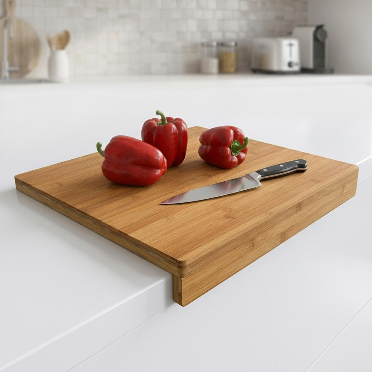 SCHNEIDEBRETT Natur Bambus mit 2 Anschlagkanten 38x45 cm - Hellbraun, Holz (38/45cm) - Relaxdays