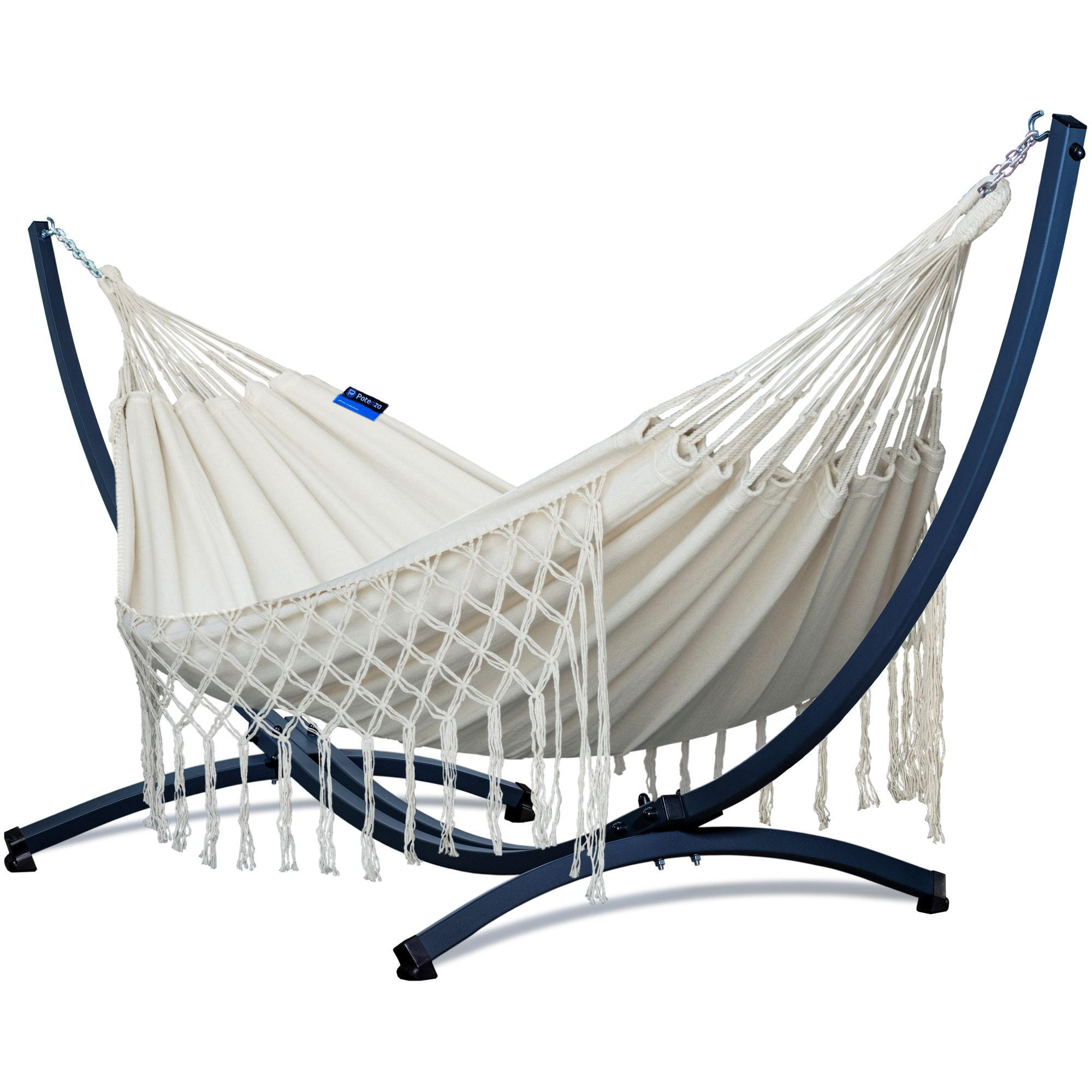HÄNGEMATTE mit Gestell, 2 Personen, XXL, 200 kg, Metall, Medelin Boho Beige, einfache Montage - Ecru, Metall (370/130/120cm) - Potenza
