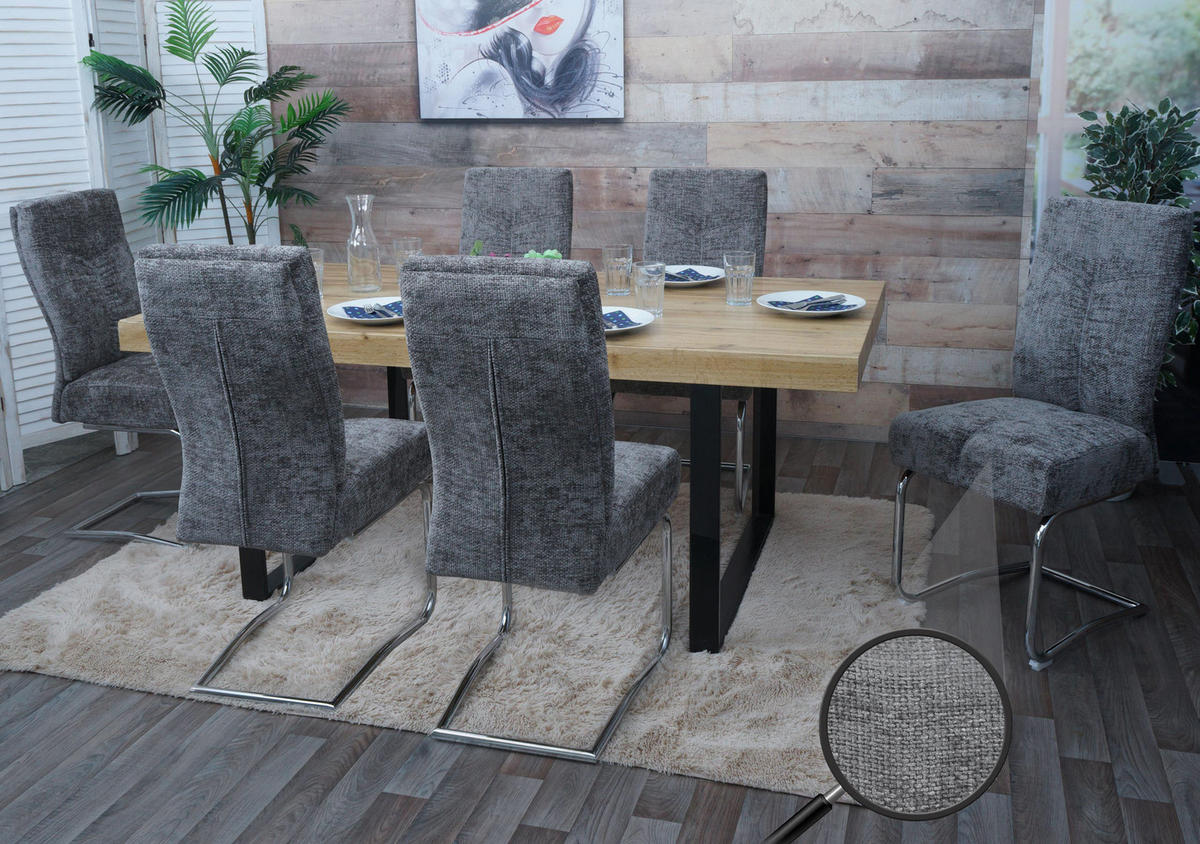 ESSZIMMERSTUHL 6er-Set gepolstert 105x46x60cm Sitzhöhe 53cm Metall Stoff/Textil Chenille Dunkelgrau - Dunkelgrau, Textil (46/105/60cm) - CHEFGASTRO