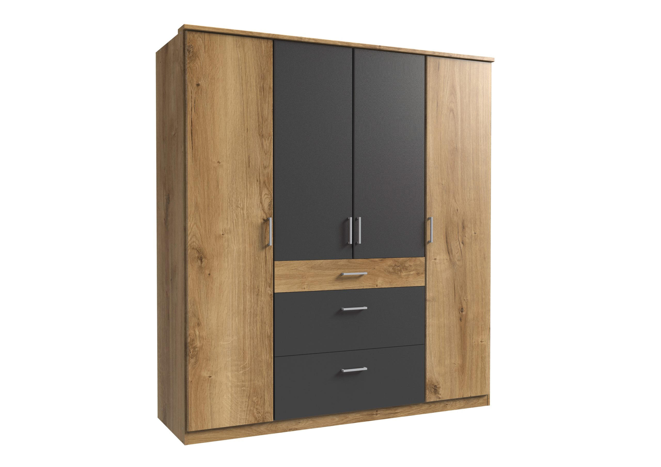 KLEIDERSCHRANK Click in Plankeneiche mit Grafit - Drehtürenschrank 179 cm Breite ohne Spiegel - Braun, Holzwerkstoff (179/199/58cm)