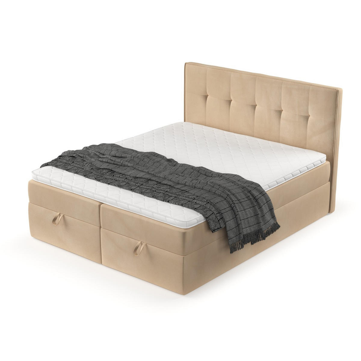 BOXBETT Tivra 180/200 cm Beige im Kronos Stoff - Beige/Schwarz, Holz/Holzwerkstoff (180/200cm) - AltaBeds