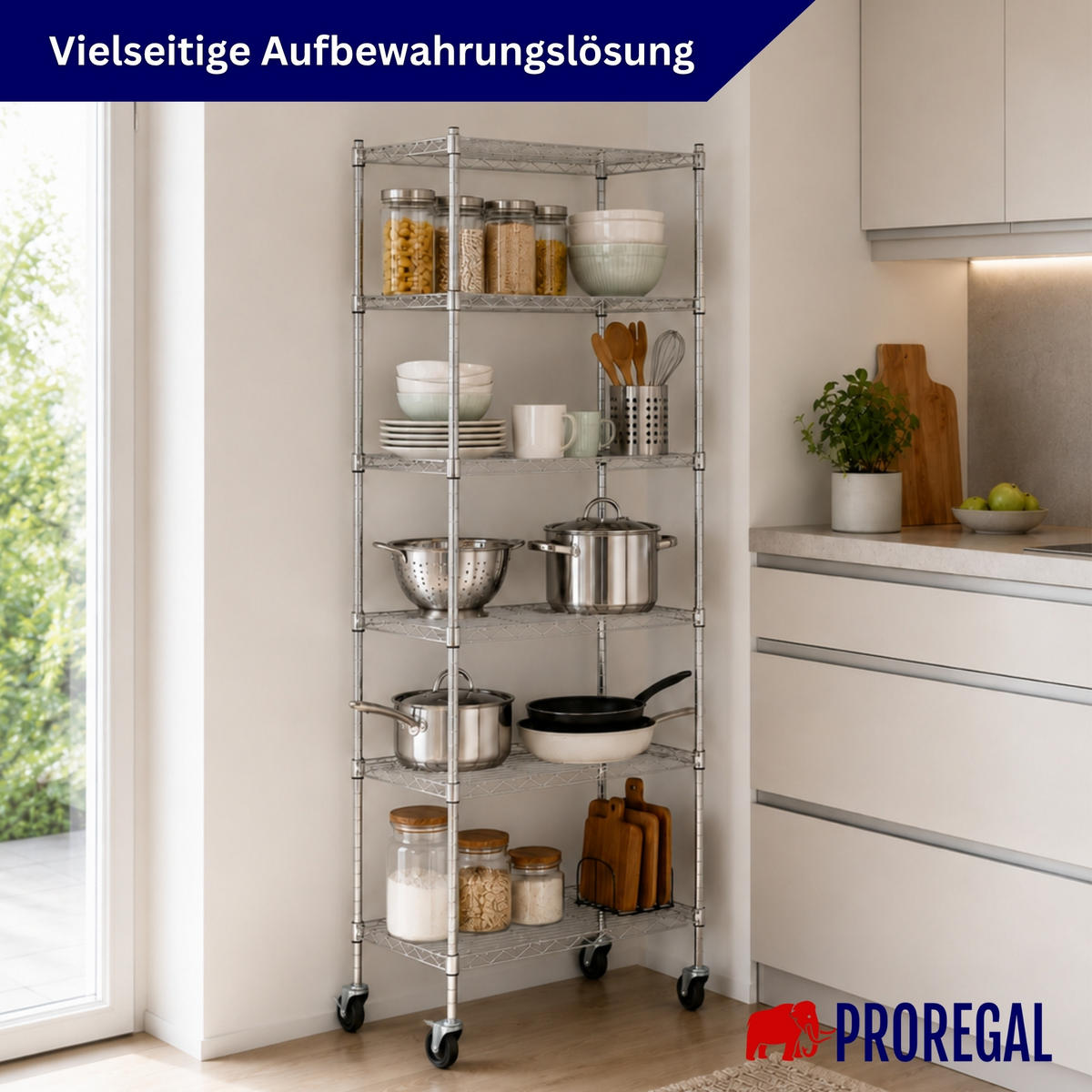 GITTERREGAL 2er - Set HADES mit Rollen & 6 Gitterböden Metall 160x60x40cm Silber - Silberfarben, Metall (60/160/40cm) - PROREGAL