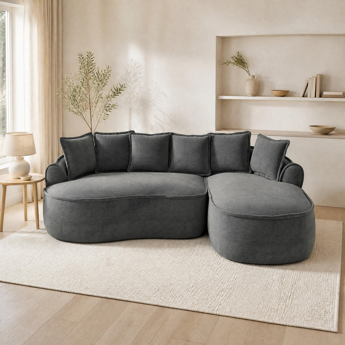ECKSOFA 252/164/67 cm in Grau aus Chenille mit Chaiselongue - Grau, Textil (164/252cm) - Flora Grace