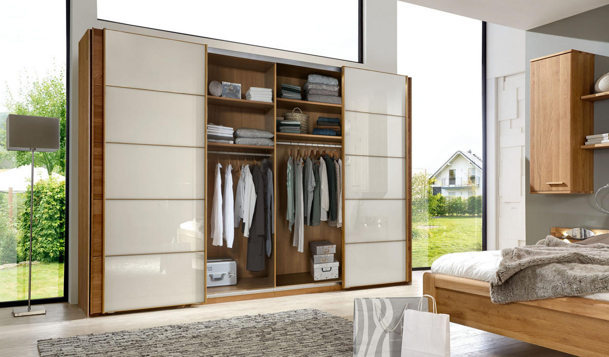 SCHLAFZIMMER Lenvara mit in Eiche und Champagner 4-teilig mit Schwebetürenschrank Breite mit Spiegel, Passepartout, zwei Nachttische und Komfortbett - Braun, Holzwerkstoff (80/200/120cm)