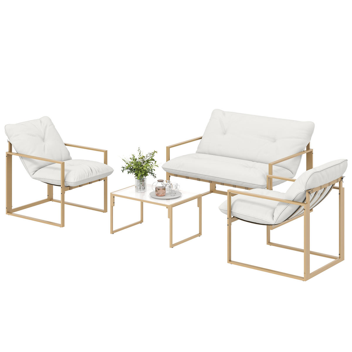 GARTENSET DE-13499 4-teilig mit 15 cm Kissen Khaki - Weiß, Metall - ComfortXL