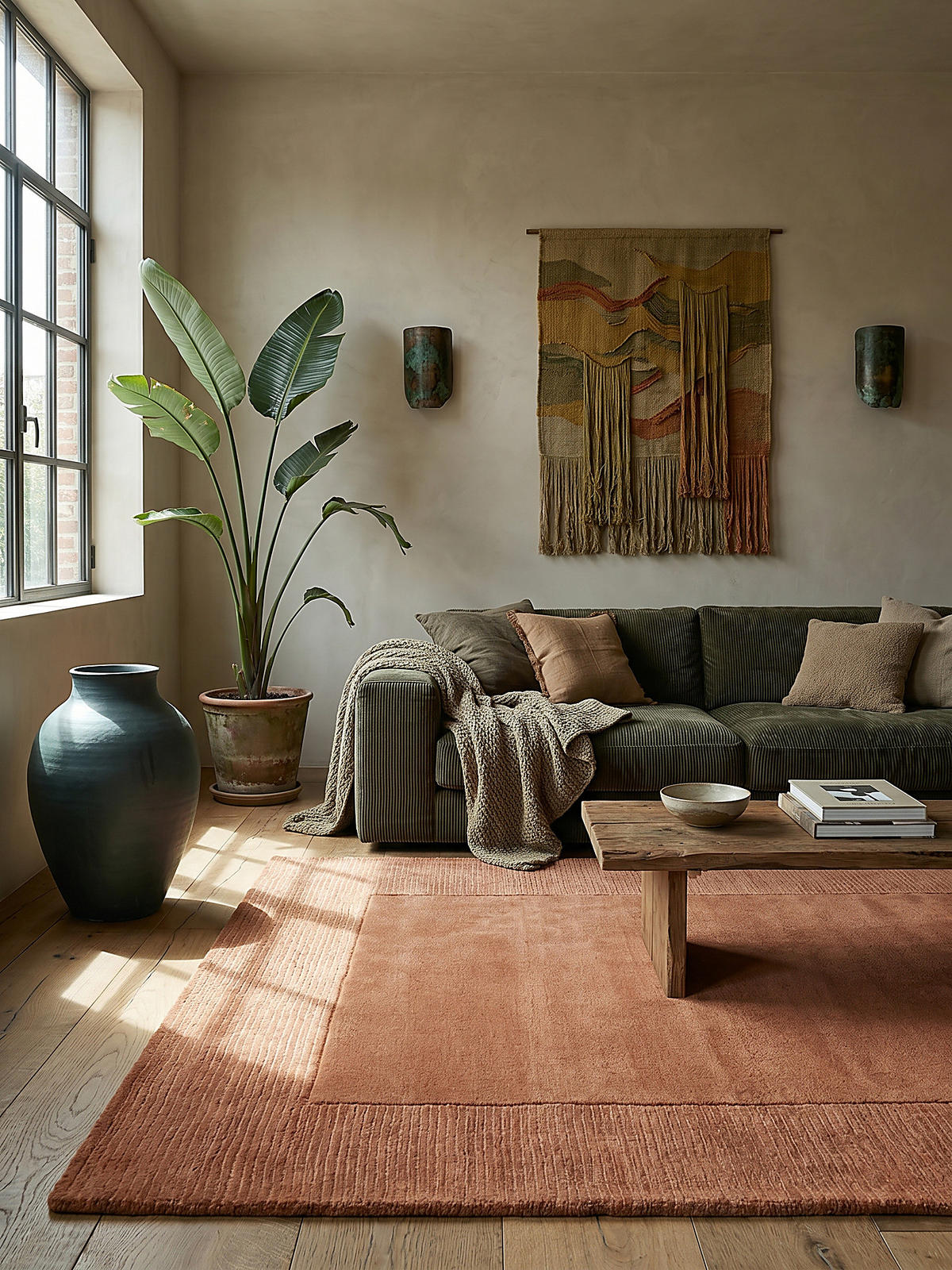 WOLLTEPPICH Uni-Design, mit Randdetails, handgewebt MOLE, Orange 200x290 cm - Orange, Textil (290/200cm) - KADIMA DESIGN