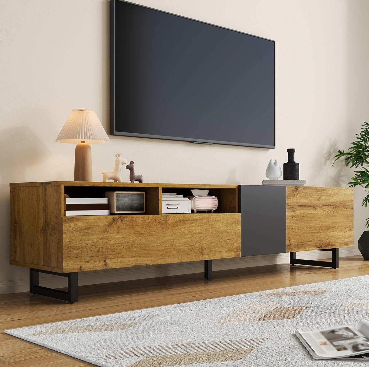 TV-ELEMENT mit 3 Türen 170 cm Holzoptik Dunkelgrau - Grau, Holzwerkstoff (36.5/42/170cm) - Beauniv