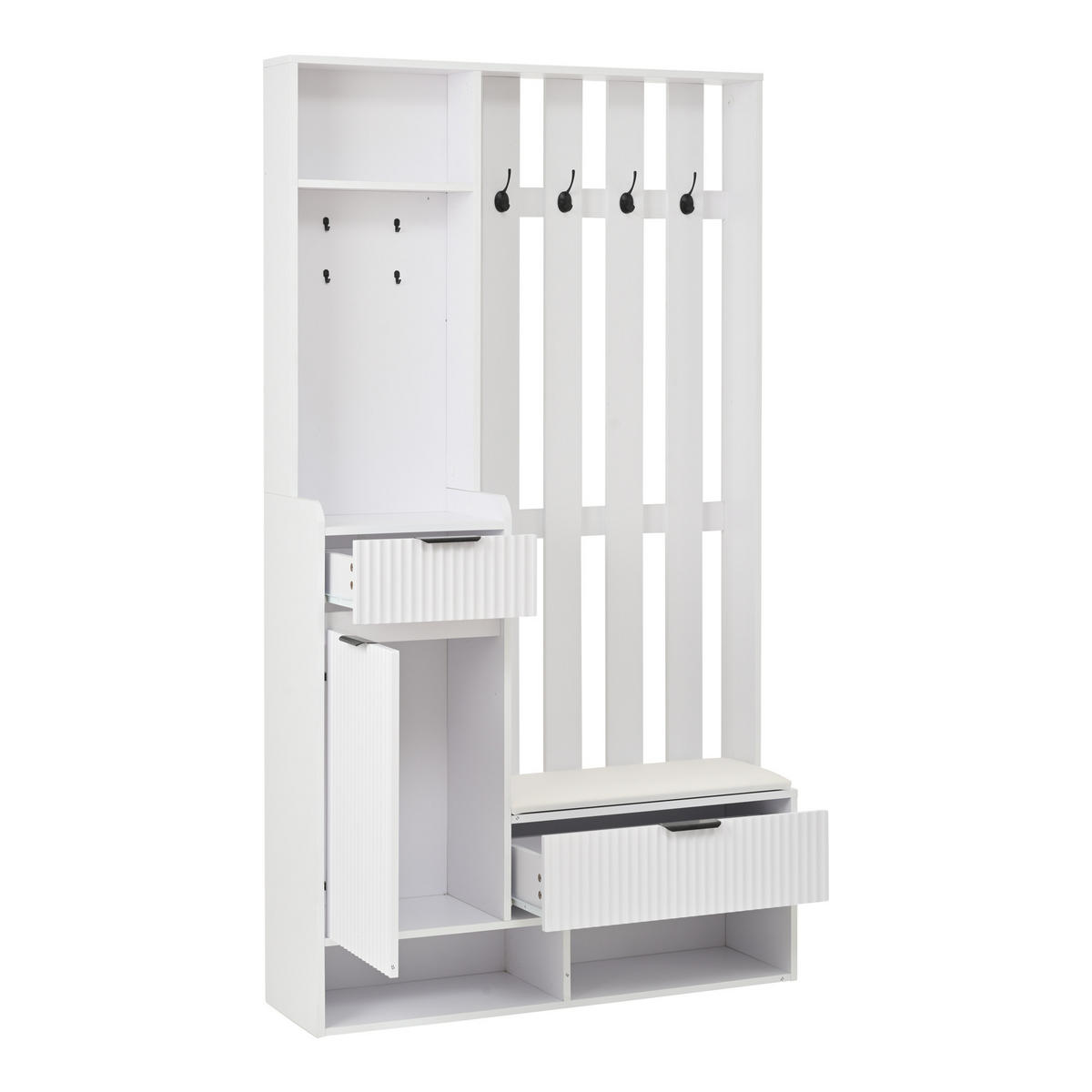 KOMPAKTGARDEROBE Schuhschrank 8 Haken Schubladen Weiß - Weiß, Holzwerkstoff (100/180/30cm) - FLIEKS