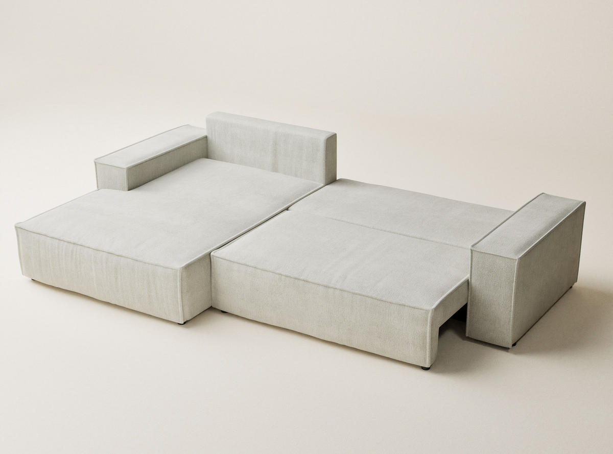 ECKSOFA Maze Creme Chenille-Stoff - Links Seite - Creme/Schwarz, Holz/Holzwerkstoff (185/294cm) - Maison de Reve