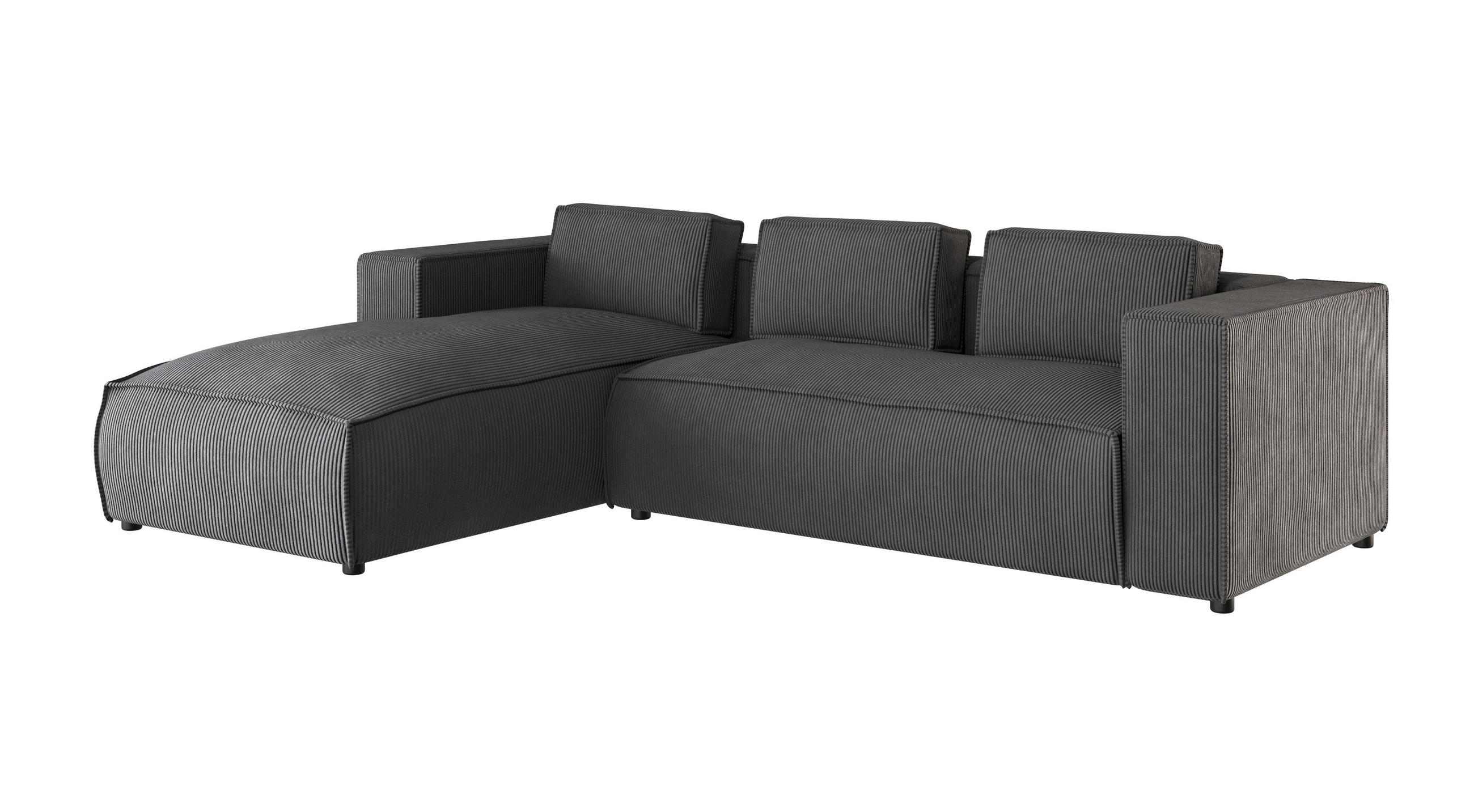 ECKSOFA Nova Grau Cord - Schwarz/Grau, Holz/Kunststoff (262/176cm) - S-Style Möbel