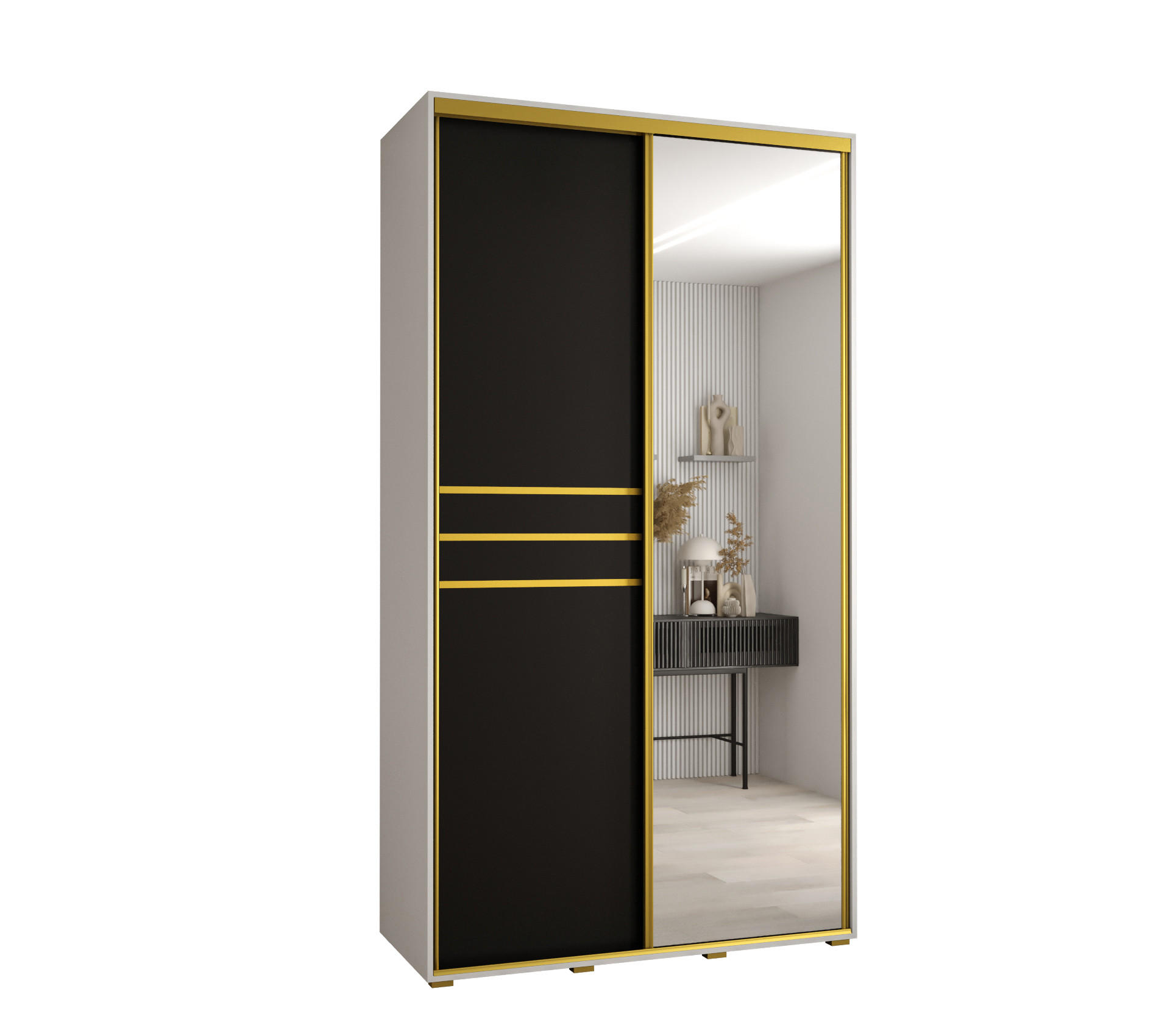 Abiks Möbel Schwebetürenschrank Weiß, Schwarz, Gold 130x235x60 cm