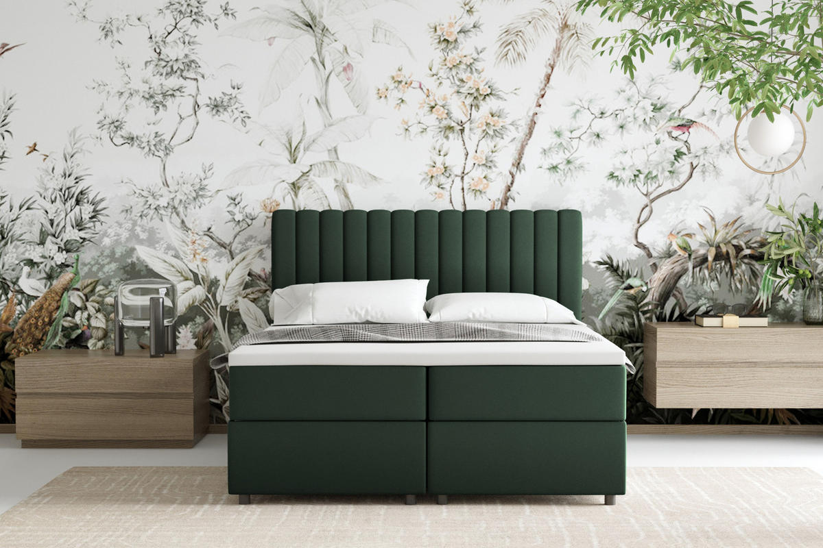BOXBETT Everest grön 140 x 200 cm Doppelbett mit hochwertiger Bonell-Matratze und Topper - Grün, Holz (140/200cm) - Panda Möbel