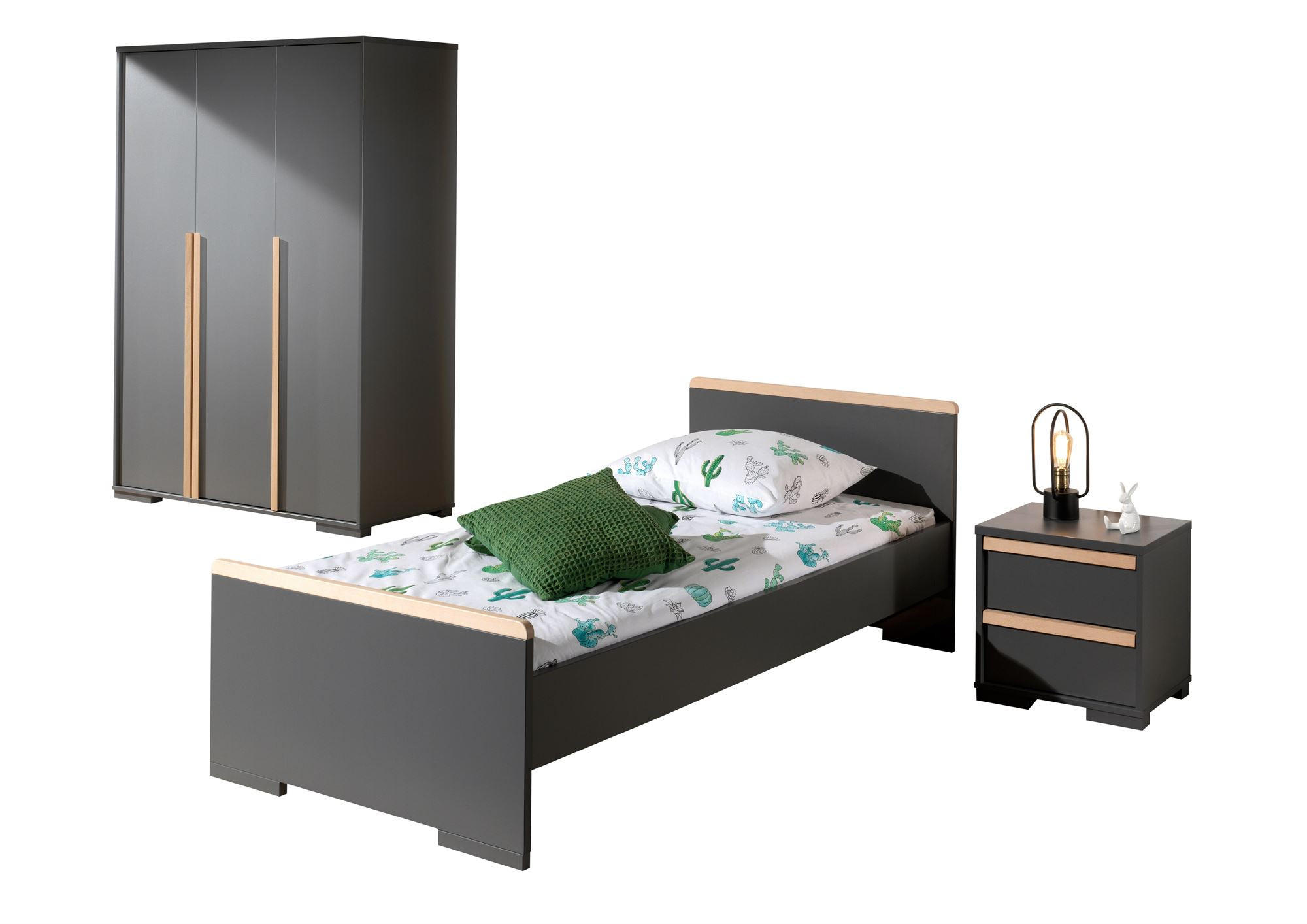 KINDERZIMMER komplett Set 3-tlg. Kariotta 14 Anthrazit Griffe Massivholz - Anthrazit, Holzwerkstoff (399/1/193cm) - 58aufmkessel