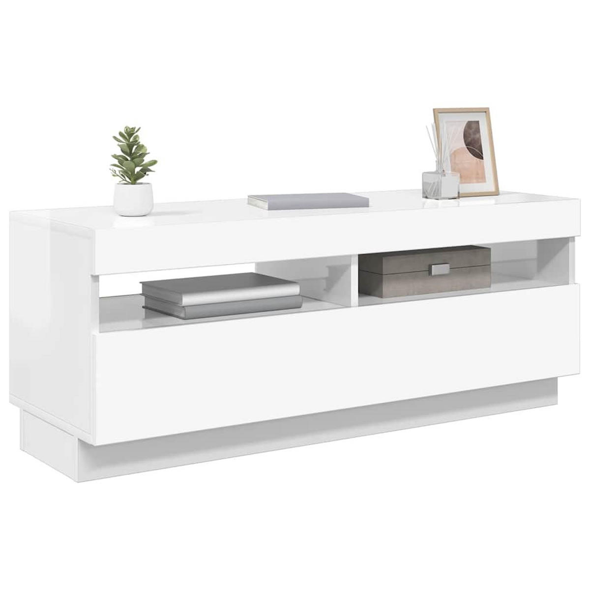 TV-SCHRANK Mit Led-Leuchten Hochglanz-Weiß 100/35/40 Cm - Weiß, Holz (100/40/35cm) - vidaXL