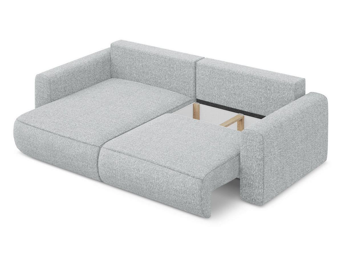 ECKSOFA mit Schlaffunktion Strukturstoff Stoff Grau - Silberfarben/Schwarz, Kunststoff/Textil (149/240cm) - Makamii